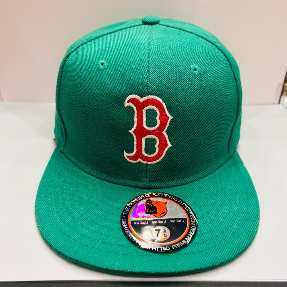 Pit Bull Fitted Hat Mens 7 5/8 Green Embroidered B Logo Flat Brim Cap